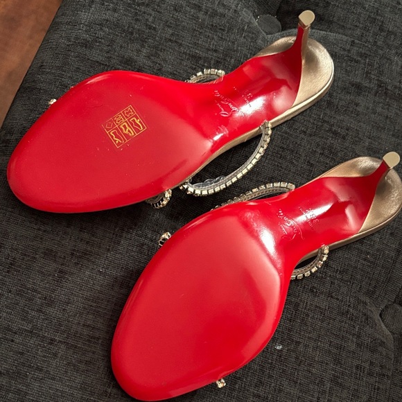 Christian Louboutin Rose Gold Crystal-Embellished Slide Sandals - Picture 6 of 16